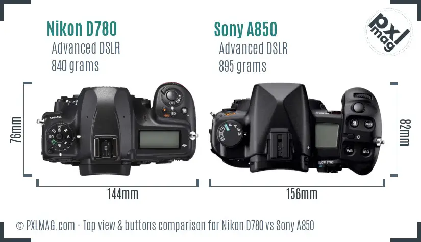 Nikon D780 vs Sony A850 top view buttons comparison