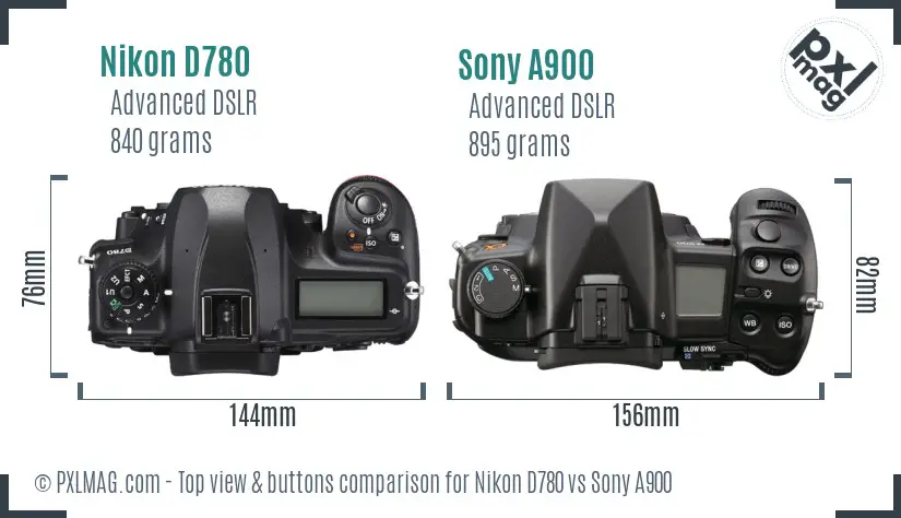 Nikon D780 vs Sony A900 top view buttons comparison