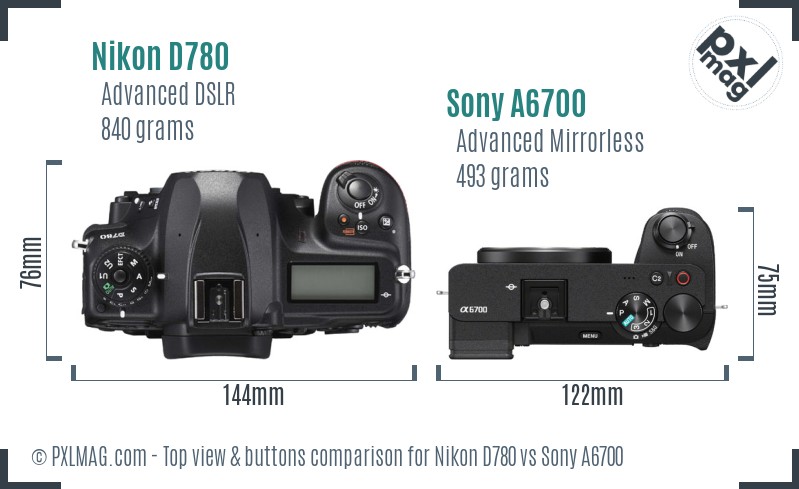 Nikon D780 vs Sony A6700 top view buttons comparison