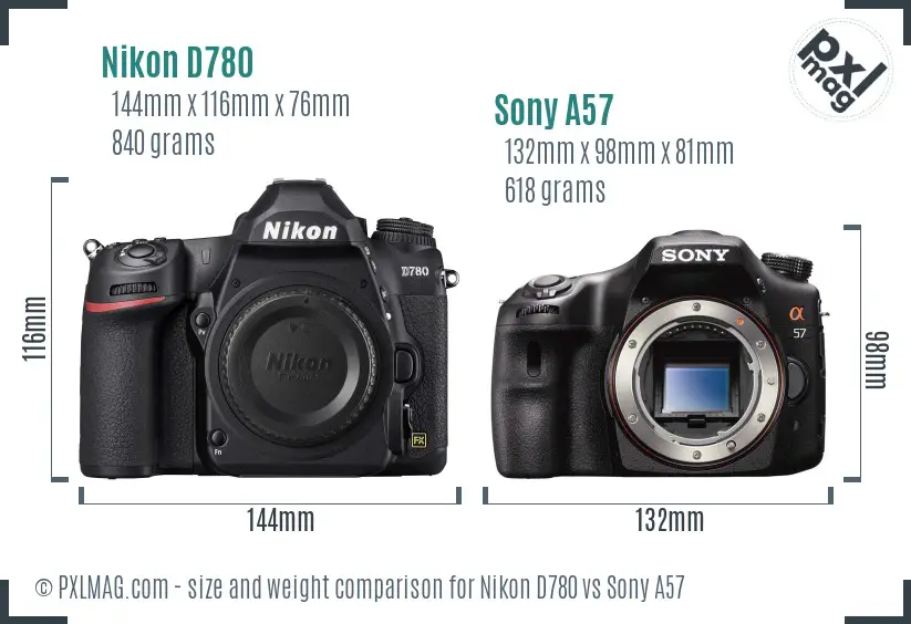 Nikon D780 vs Sony A57 size comparison Nikon D780 vs Sony A57 size comparison
