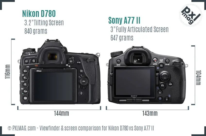 Nikon D780 vs Sony A77 II Screen and Viewfinder comparison