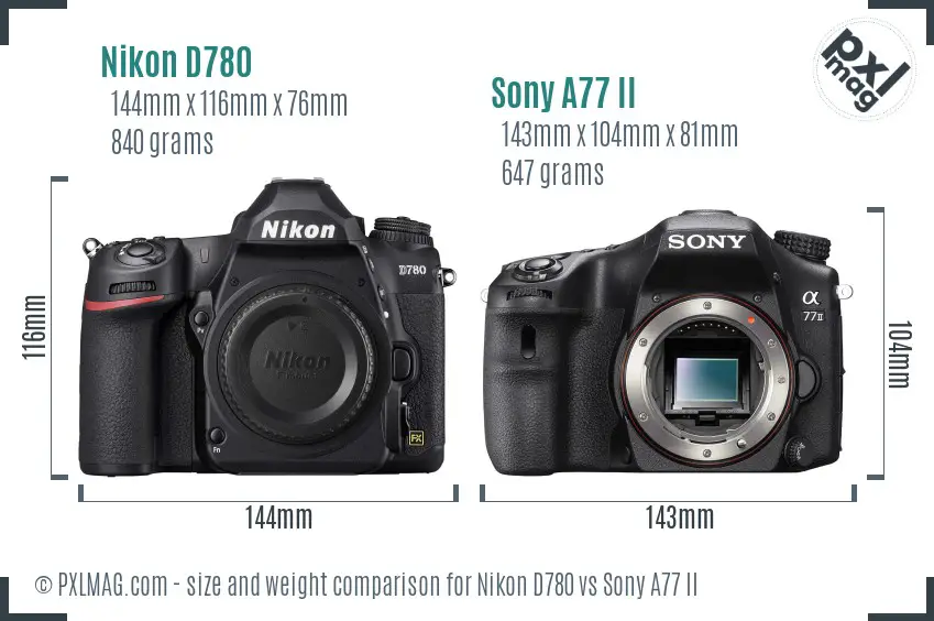 Nikon D780 vs Sony A77 II size comparison