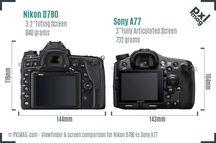 Nikon D780 vs Sony A77 Screen and Viewfinder comparison