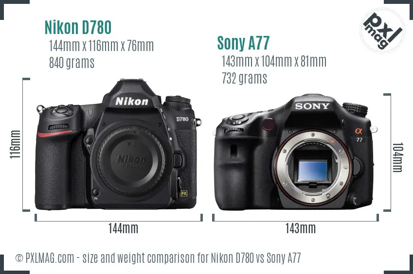 Nikon D780 vs Sony A77 size comparison