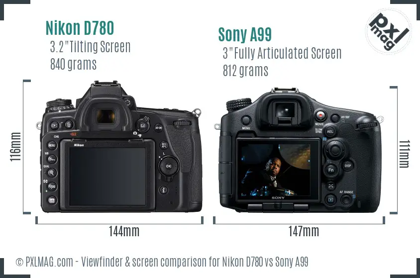 Nikon D780 vs Sony A99 Screen and Viewfinder comparison