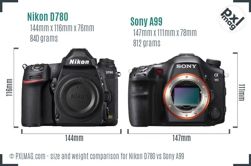 Nikon D780 vs Sony A99 size comparison