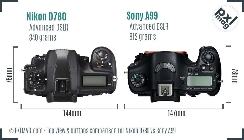 Nikon D780 vs Sony A99 top view buttons comparison