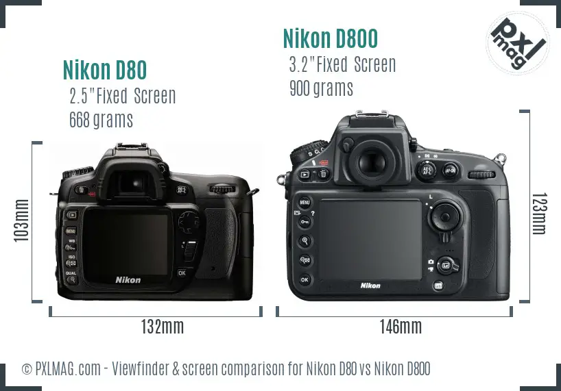 Nikon D80 vs Nikon D800 Screen and Viewfinder comparison