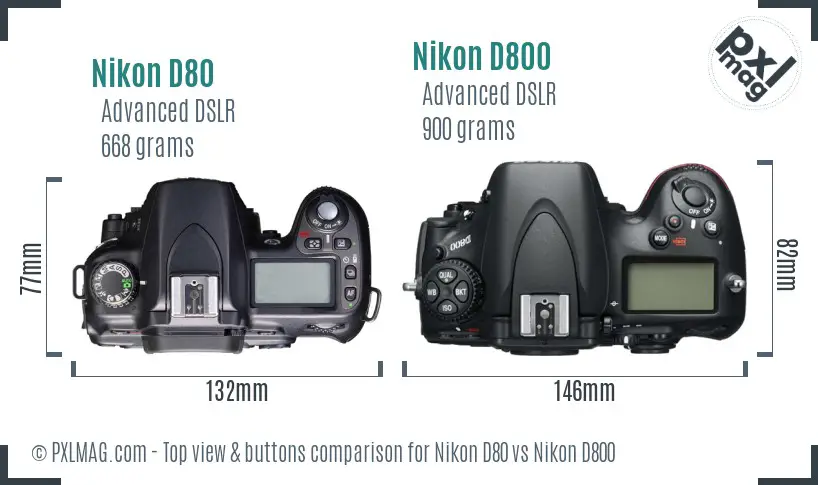 Nikon D80 vs Nikon D800 top view buttons comparison