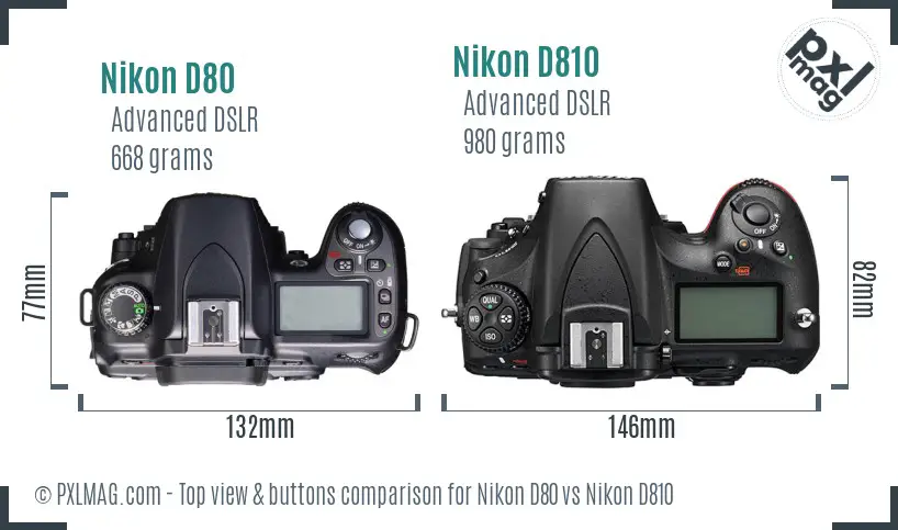 Nikon D80 vs Nikon D810 top view buttons comparison Nikon D80 vs Nikon D810 top view buttons comparison