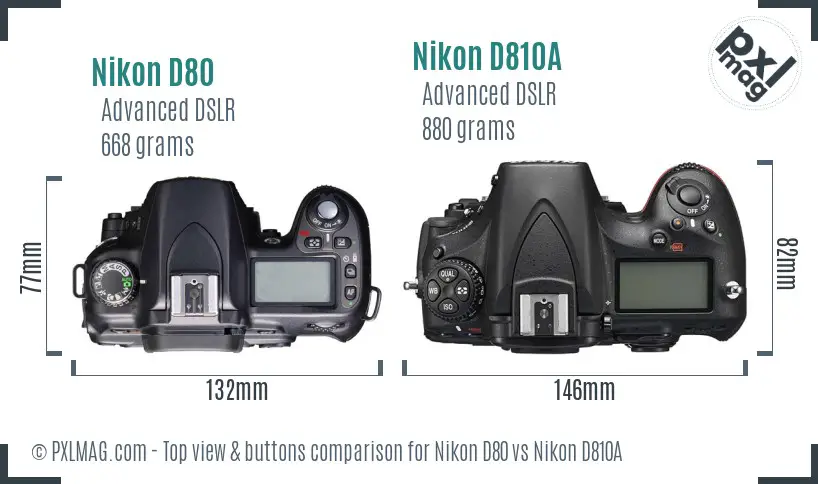 Nikon D80 vs Nikon D810A top view buttons comparison