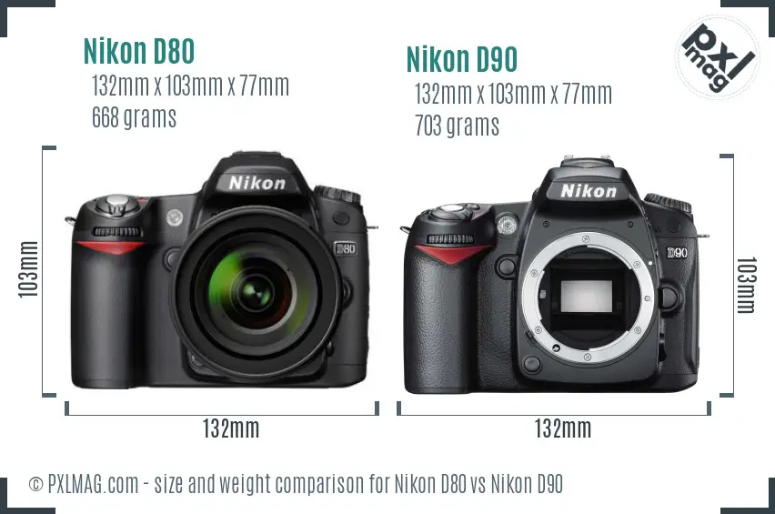 Nikon D80 vs Nikon D90 size comparison