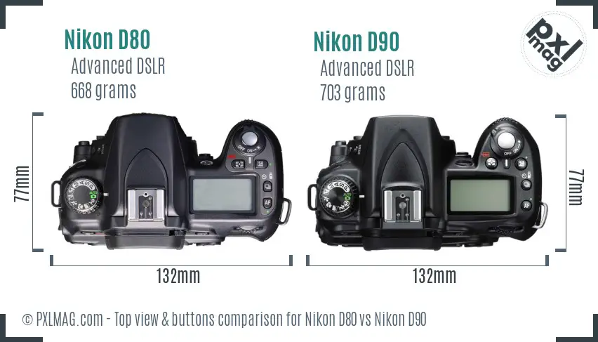 Nikon D80 vs Nikon D90 top view buttons comparison