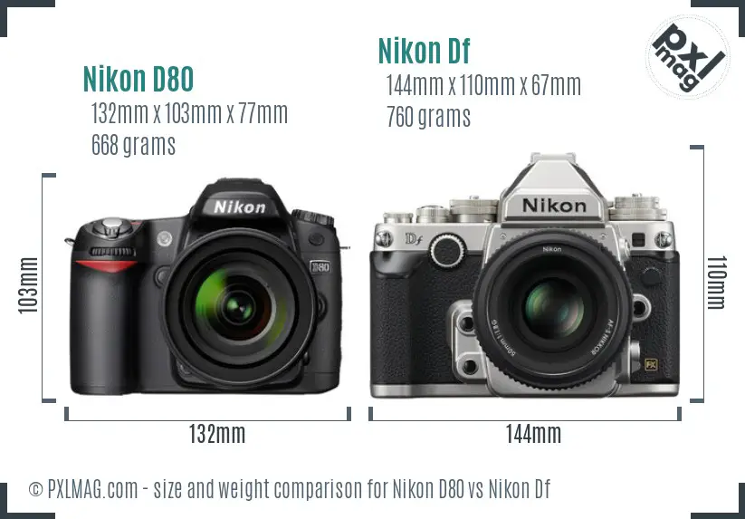 Nikon D80 vs Nikon Df size comparison