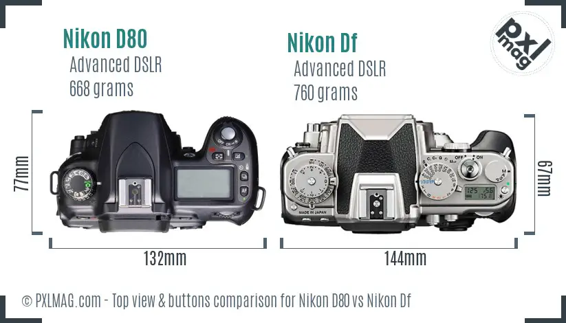 Nikon D80 vs Nikon Df top view buttons comparison