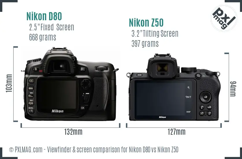 Nikon D80 vs Nikon Z50 Screen and Viewfinder comparison Nikon D80 vs Nikon Z50 Screen and Viewfinder comparison