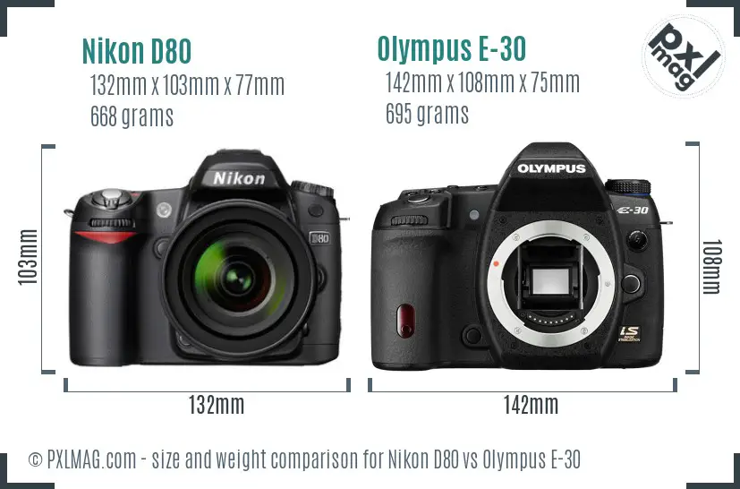 Nikon D80 vs Olympus E-30 size comparison