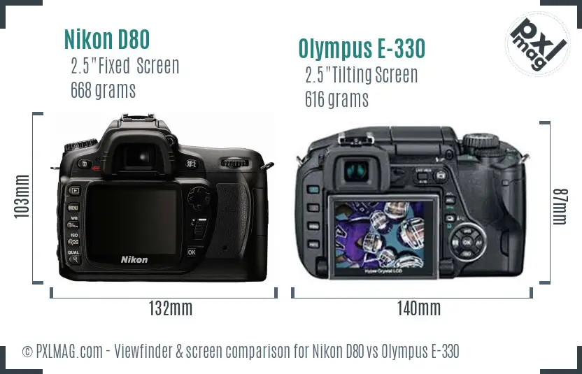 Nikon D80 vs Olympus E-330 Screen and Viewfinder comparison