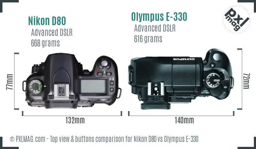 Nikon D80 vs Olympus E-330 top view buttons comparison