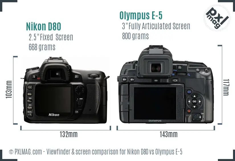 Nikon D80 vs Olympus E-5 Screen and Viewfinder comparison
