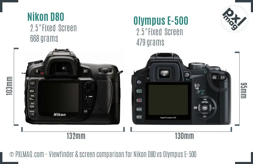 Nikon D80 vs Olympus E-500 Screen and Viewfinder comparison