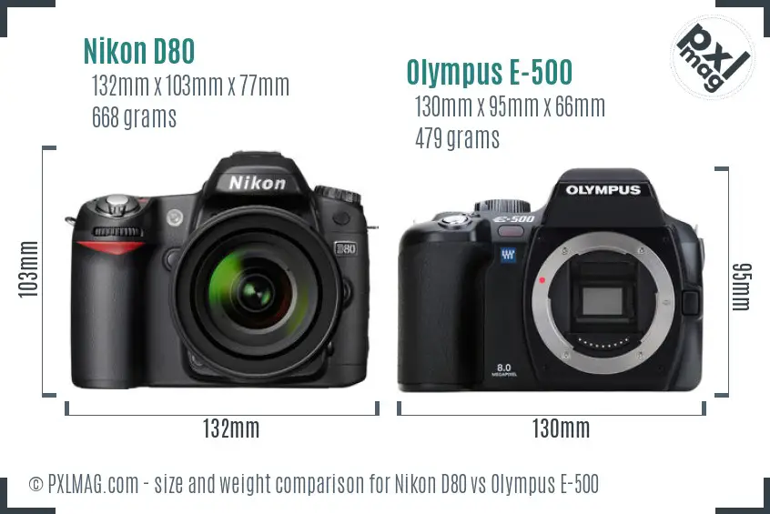Nikon D80 vs Olympus E-500 size comparison