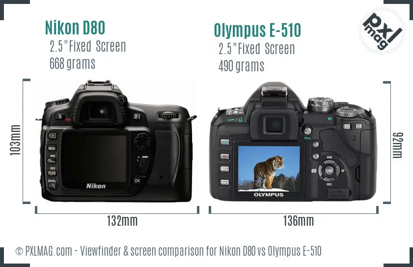 Nikon D80 vs Olympus E-510 Screen and Viewfinder comparison