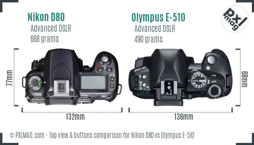 Nikon D80 vs Olympus E-510 top view buttons comparison