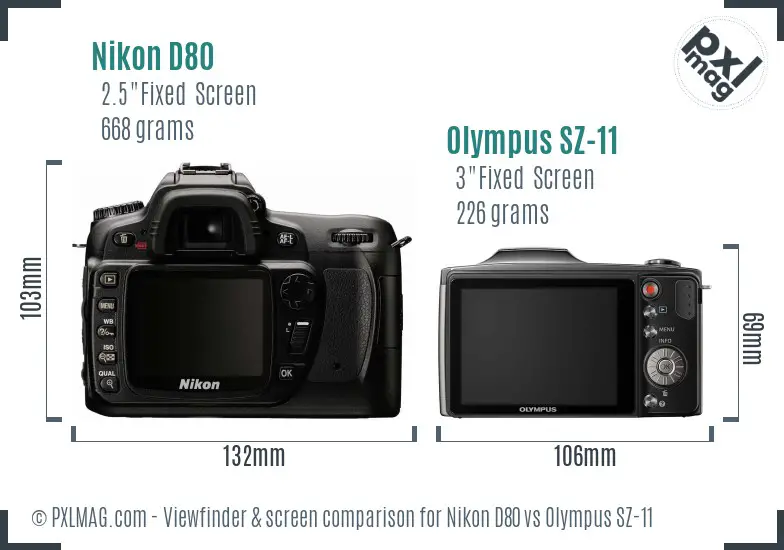 Nikon D80 vs Olympus SZ-11 Screen and Viewfinder comparison