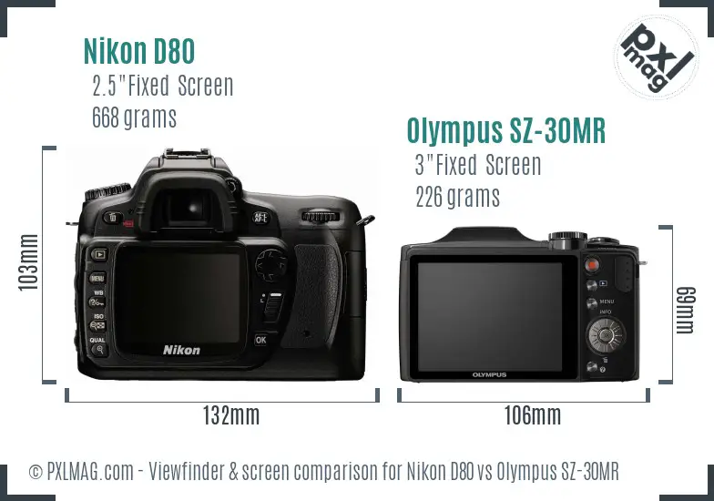 Nikon D80 vs Olympus SZ-30MR Screen and Viewfinder comparison