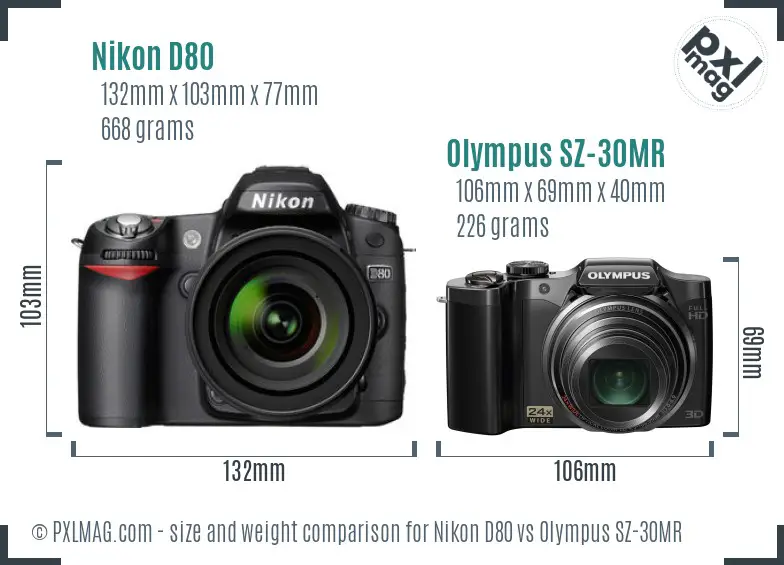 Nikon D80 vs Olympus SZ-30MR size comparison