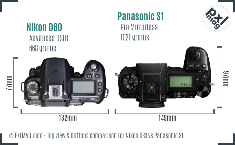 Nikon D80 vs Panasonic S1 top view buttons comparison