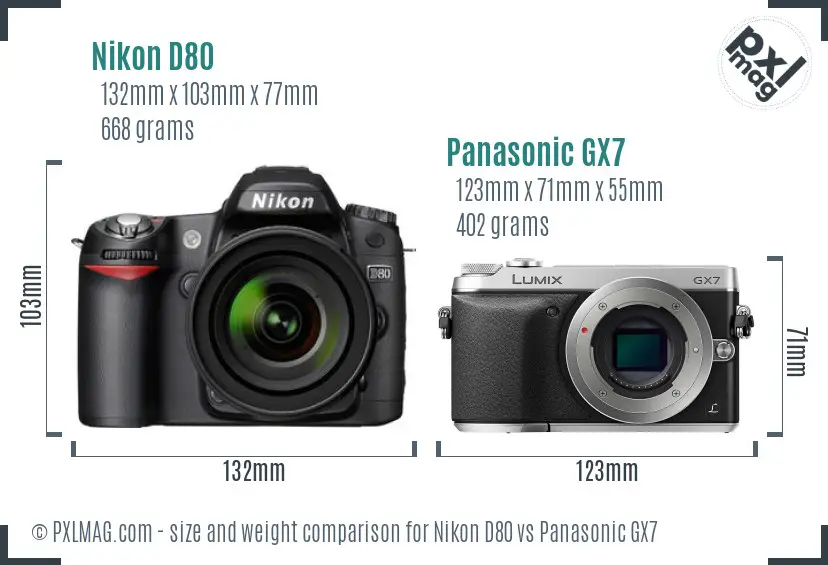 Nikon D80 vs Panasonic GX7 size comparison Nikon D80 vs Panasonic GX7 size comparison
