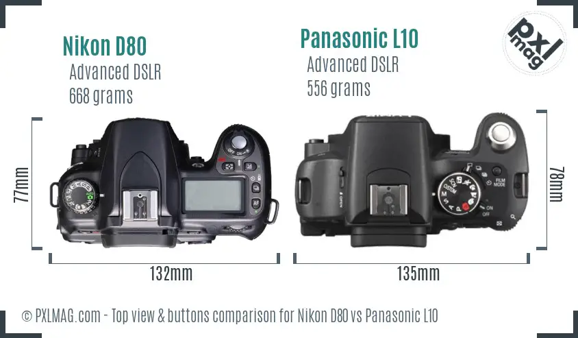 Nikon D80 vs Panasonic L10 top view buttons comparison