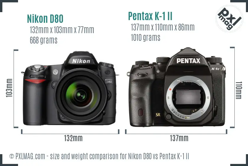 Nikon D80 vs Pentax K-1 II size comparison
