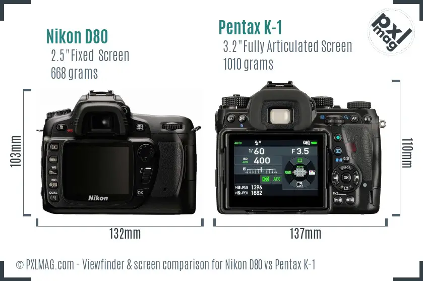 Nikon D80 vs Pentax K-1 Screen and Viewfinder comparison