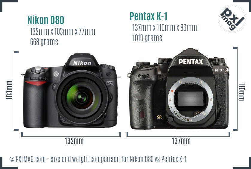 Nikon D80 vs Pentax K-1 size comparison