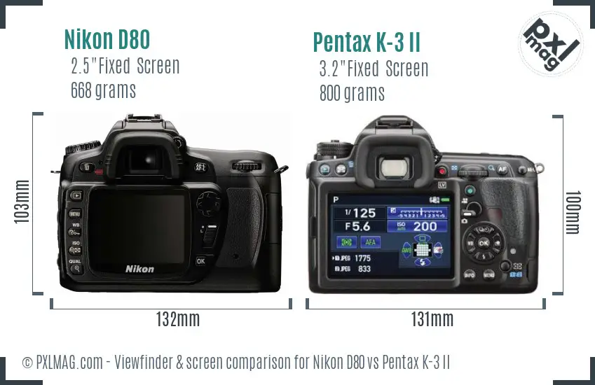 Nikon D80 vs Pentax K-3 II Screen and Viewfinder comparison