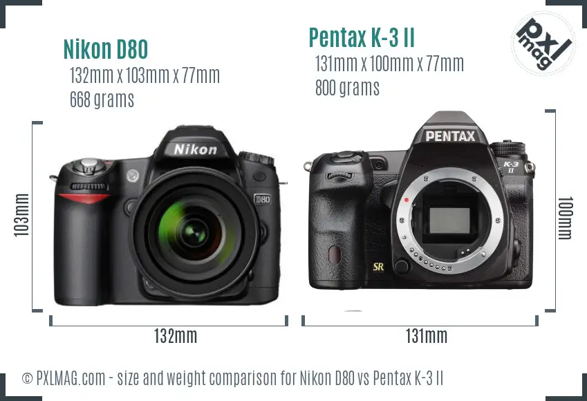 Nikon D80 vs Pentax K-3 II size comparison