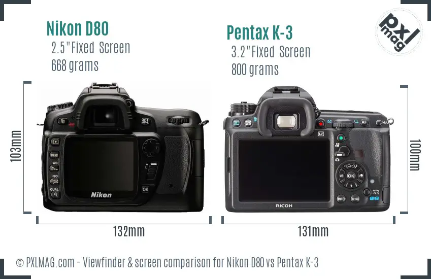 Nikon D80 vs Pentax K-3 Screen and Viewfinder comparison Nikon D80 vs Pentax K-3 Screen and Viewfinder comparison