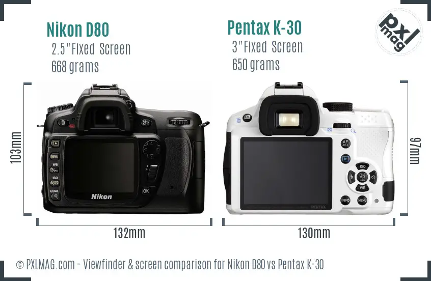 Nikon D80 vs Pentax K-30 Screen and Viewfinder comparison
