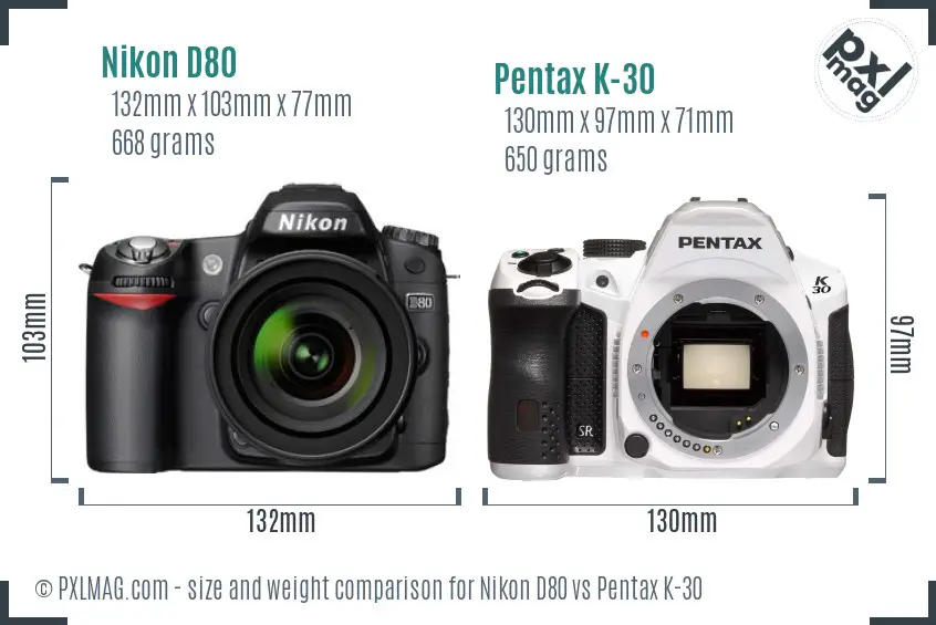 Nikon D80 vs Pentax K-30 size comparison