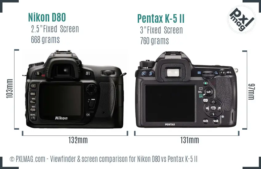 Nikon D80 vs Pentax K-5 II Screen and Viewfinder comparison