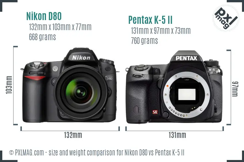 Nikon D80 vs Pentax K-5 II size comparison