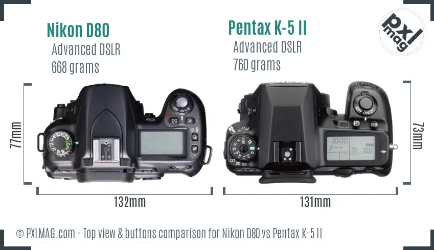 Nikon D80 vs Pentax K-5 II top view buttons comparison