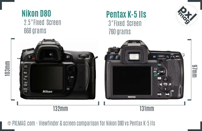 Nikon D80 vs Pentax K-5 IIs Screen and Viewfinder comparison