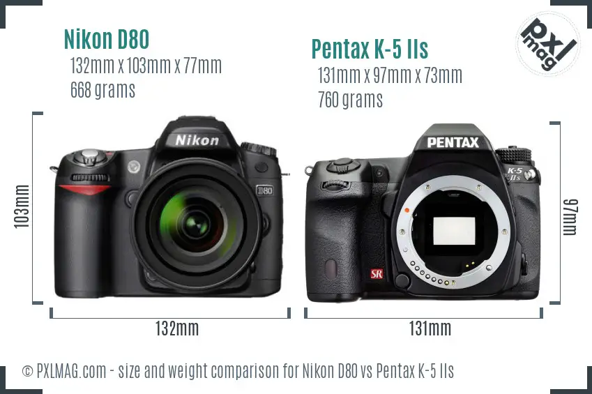 Nikon D80 vs Pentax K-5 IIs size comparison