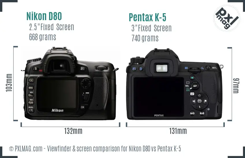 Nikon D80 vs Pentax K-5 Screen and Viewfinder comparison