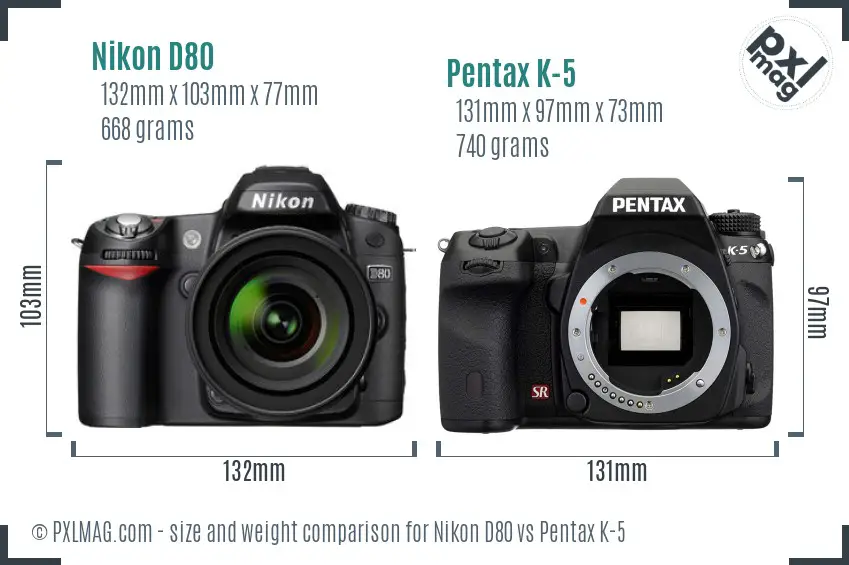 Nikon D80 vs Pentax K-5 size comparison