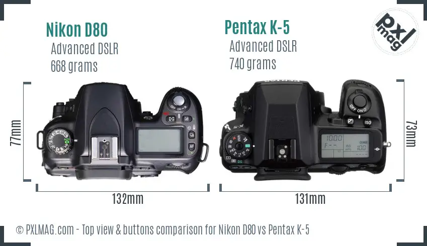 Nikon D80 vs Pentax K-5 top view buttons comparison
